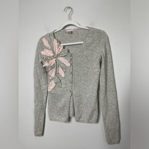 Gray Cardigan with Pink Floral Design